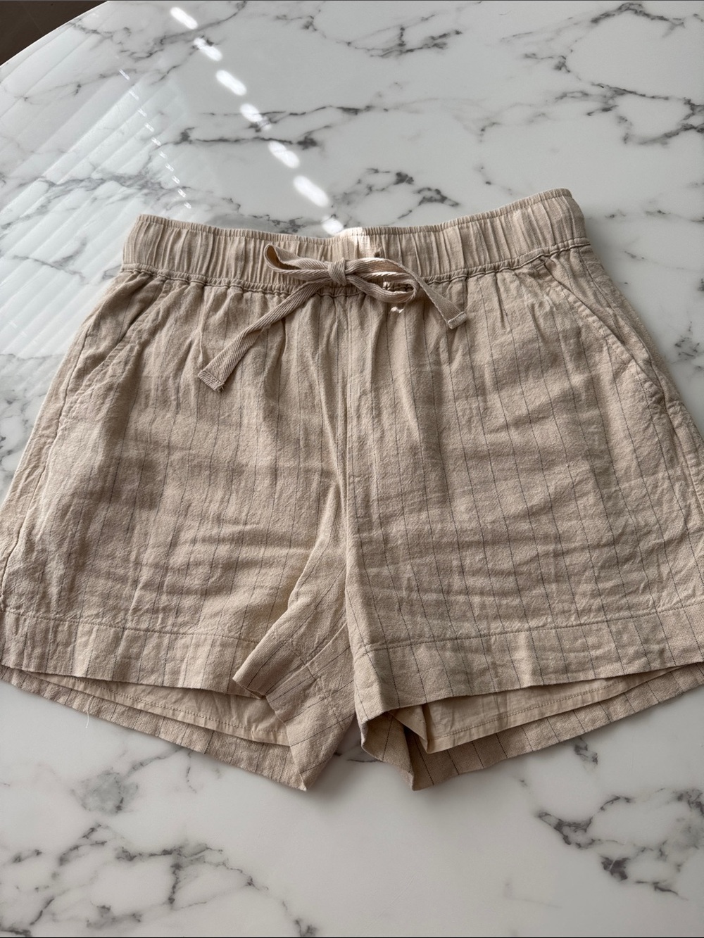 Sanctuary Natural Beige High-Waist Drawstring Shorts
